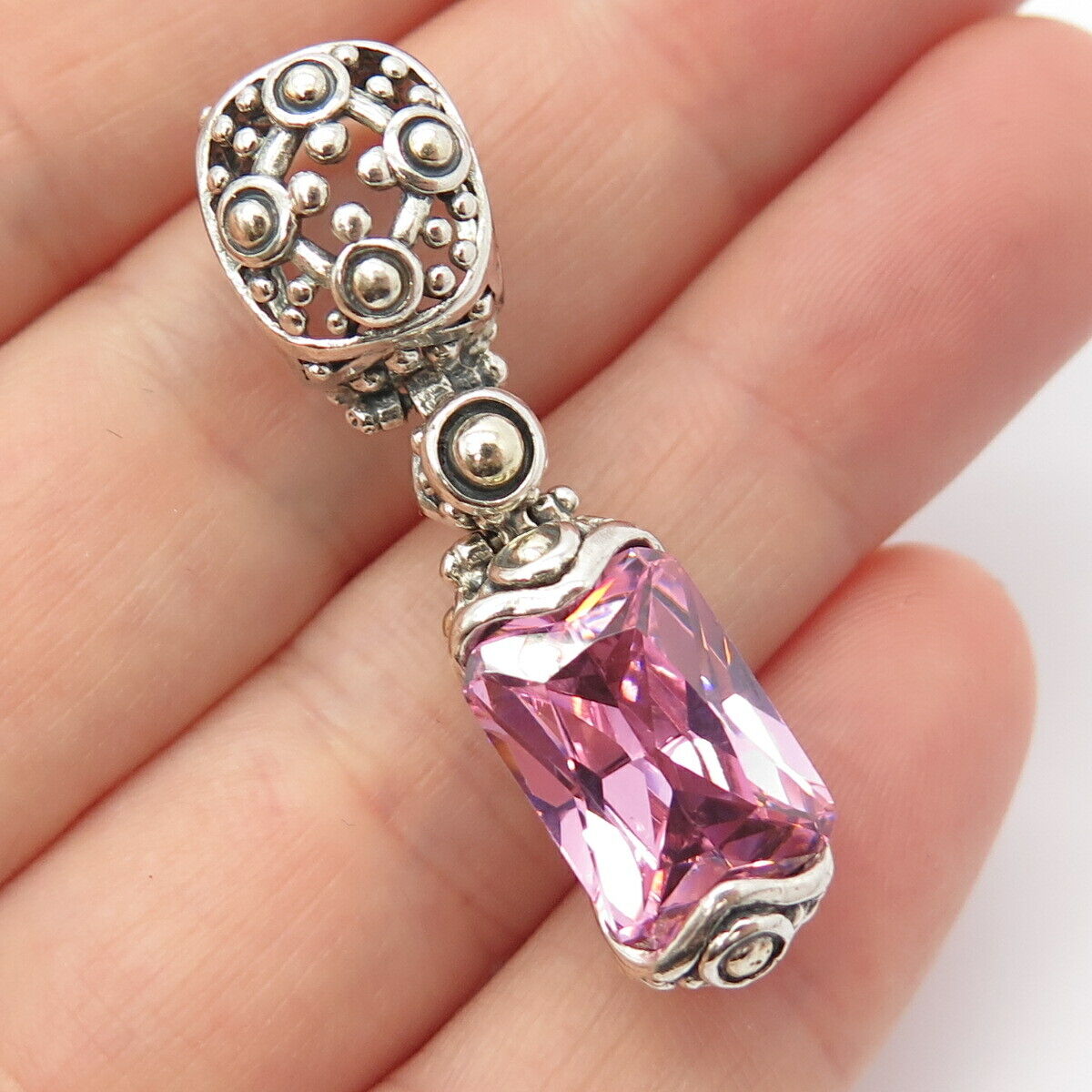 925 Sterling Silver Amethyst-Tone C Z Amulet Slide Pendant