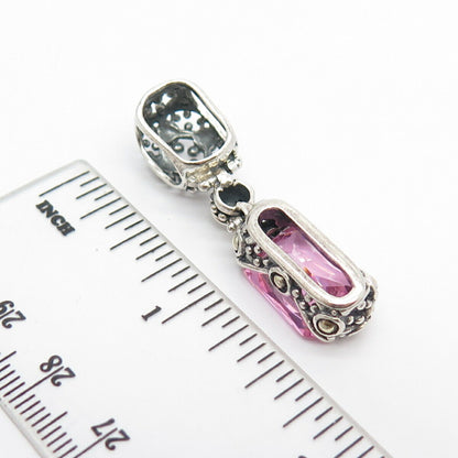 925 Sterling Silver Amethyst-Tone C Z Amulet Slide Pendant