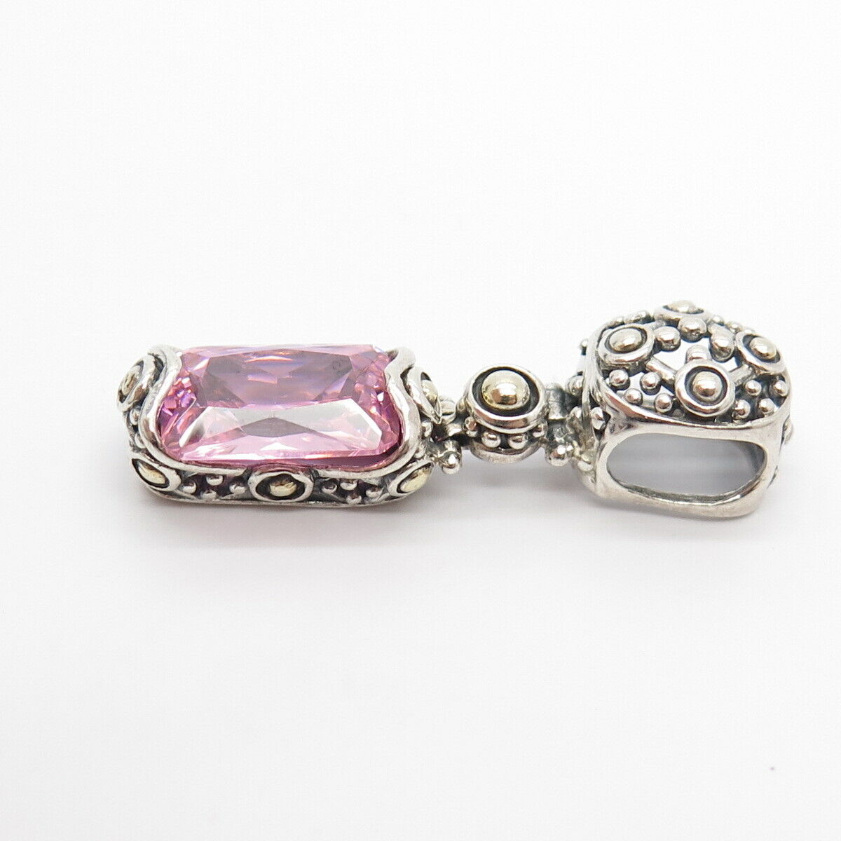 925 Sterling Silver Amethyst-Tone C Z Amulet Slide Pendant