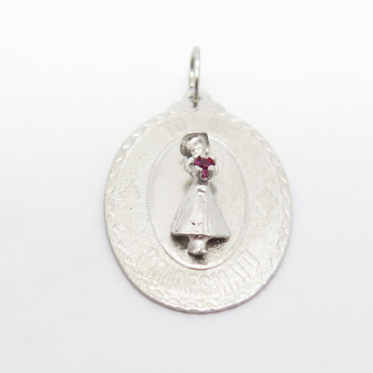 925 Sterling Silver Vintage Pink C Z "To My Bridesmaid" Pendant