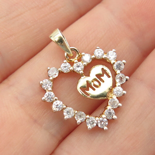 925 Sterling Silver Gold Plated C Z "Mom" Open Heart Pendant