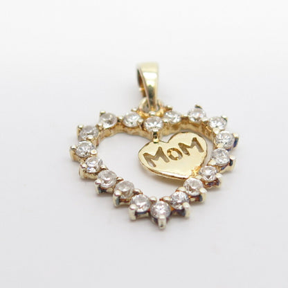 925 Sterling Silver Gold Plated C Z "Mom" Open Heart Pendant