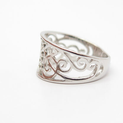 925 Sterling Silver Open-Work Swirl Ornate Floral Ring