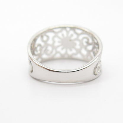 925 Sterling Silver Open-Work Swirl Ornate Floral Ring