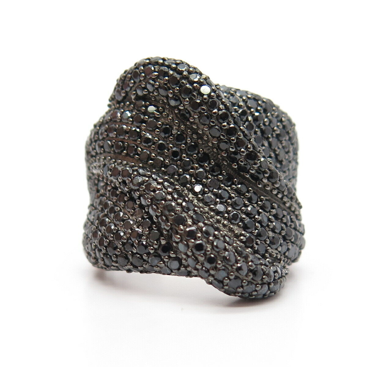 925 Sterling Silver Real Melanite Gem Woven Ring Size 5