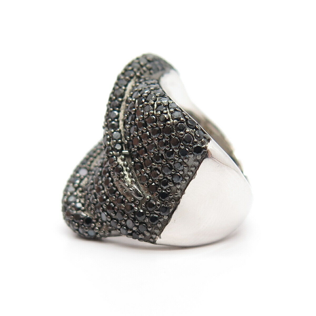 925 Sterling Silver Real Melanite Gem Woven Ring Size 5