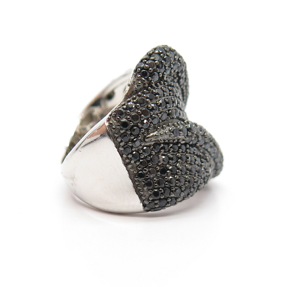 925 Sterling Silver Real Melanite Gem Woven Ring Size 5