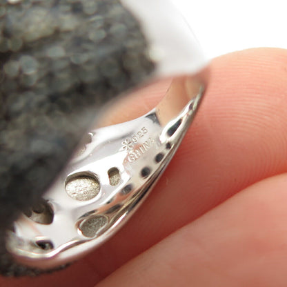 925 Sterling Silver Real Melanite Gem Woven Ring Size 5