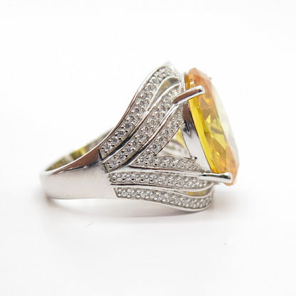 925 Sterling Silver White & Citrine-Tone C Z Ring Size 7 1/4