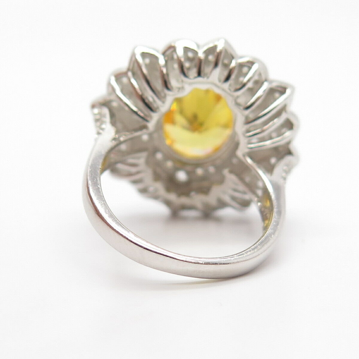 925 Sterling Silver White & Canary-Tone C Z Ornate Wide Ring Size 7 1/4