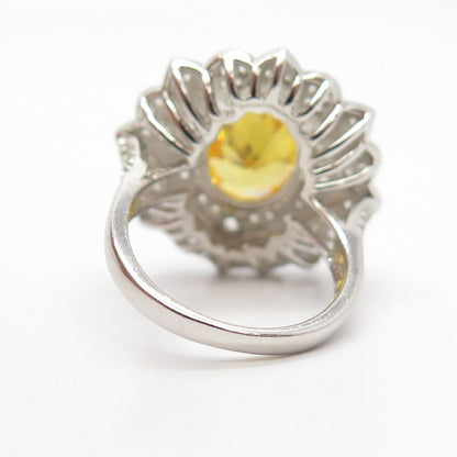 925 Sterling Silver White & Canary-Tone C Z Ornate Wide Ring Size 7 1/4