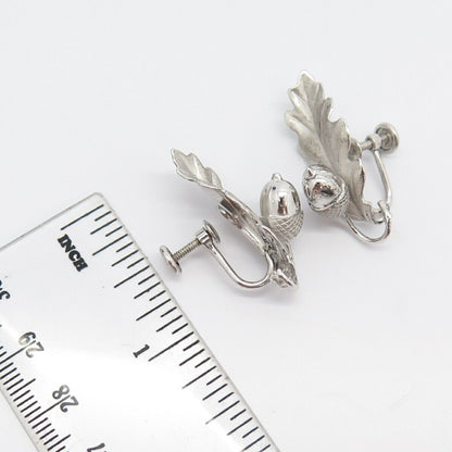 925 Sterling Silver Vintage Leaf Screw Back Earrings