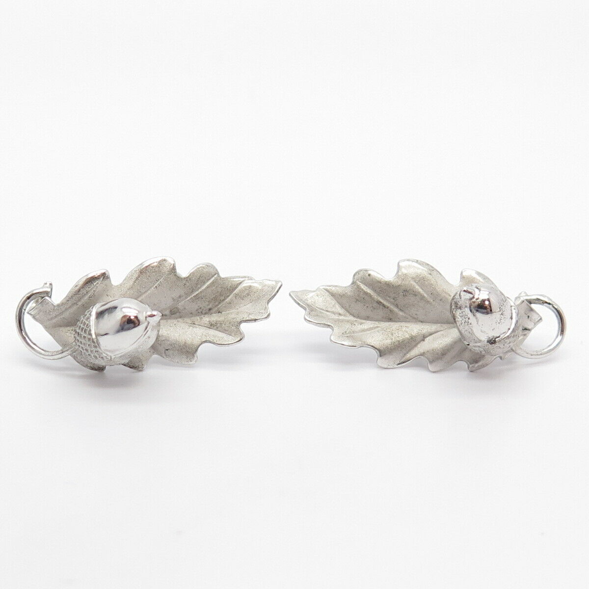 925 Sterling Silver Vintage Leaf Screw Back Earrings