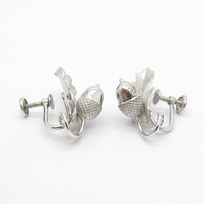 925 Sterling Silver Vintage Leaf Screw Back Earrings