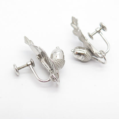 925 Sterling Silver Vintage Leaf Screw Back Earrings