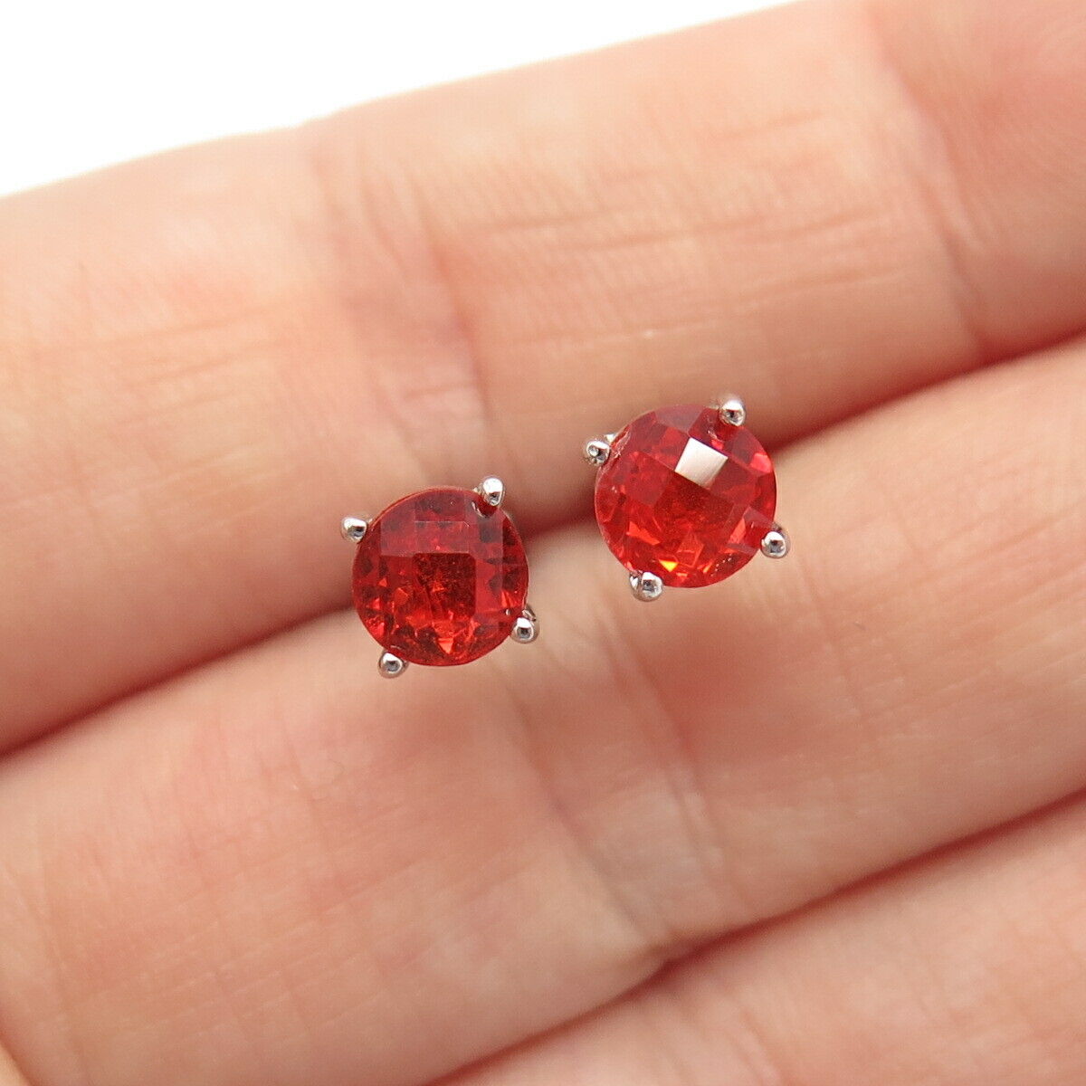 925 Sterling Silver Red Garnet-Tone C Z Stud Earrings