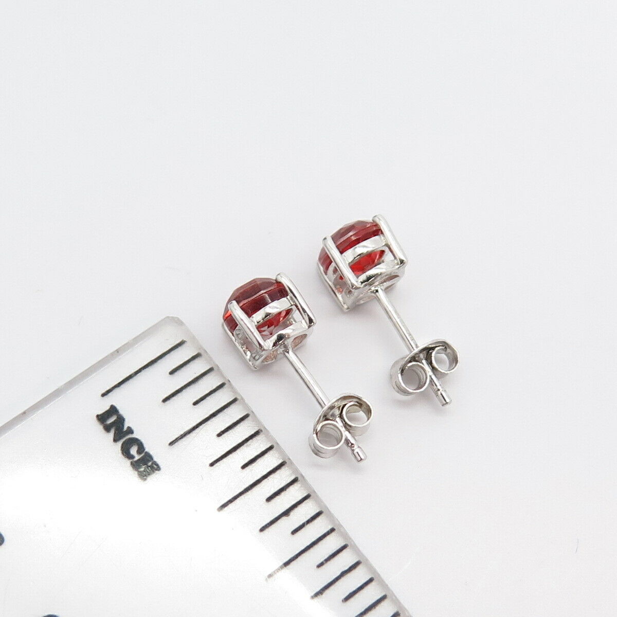 925 Sterling Silver Red Garnet-Tone C Z Stud Earrings