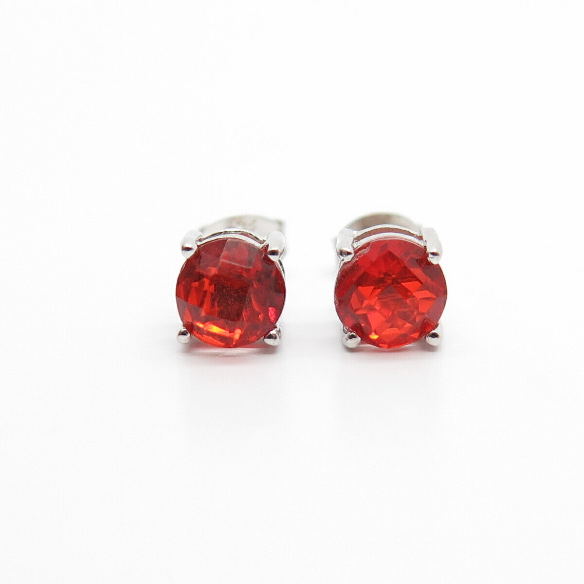 925 Sterling Silver Red Garnet-Tone C Z Stud Earrings