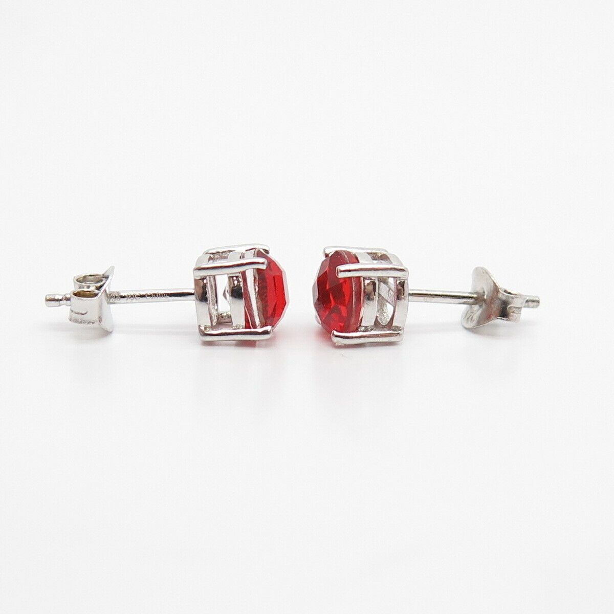 925 Sterling Silver Red Garnet-Tone C Z Stud Earrings