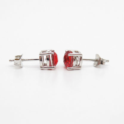 925 Sterling Silver Red Garnet-Tone C Z Stud Earrings