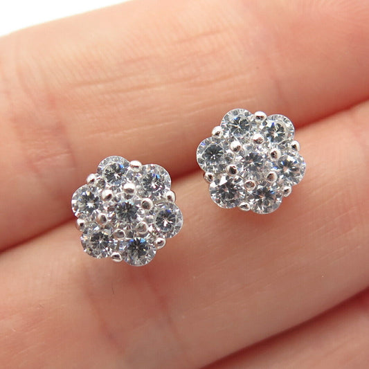 925 Sterling Silver C Z Floral Stud Earrings