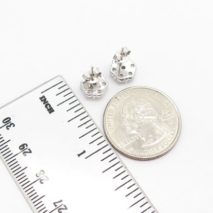 925 Sterling Silver C Z Floral Stud Earrings