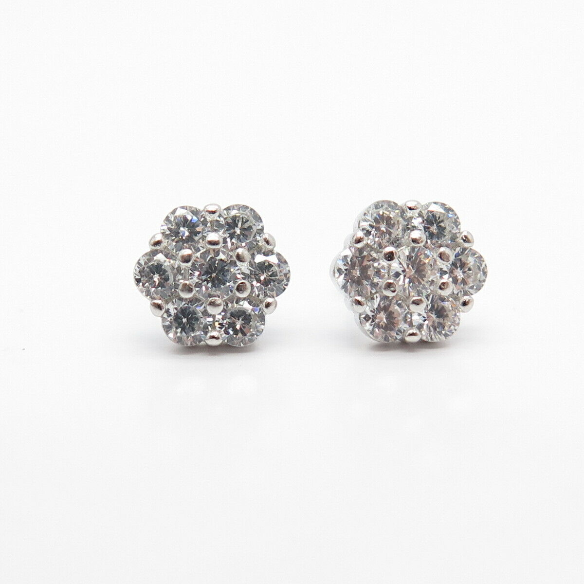 925 Sterling Silver C Z Floral Stud Earrings