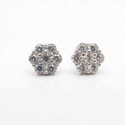 925 Sterling Silver C Z Floral Stud Earrings
