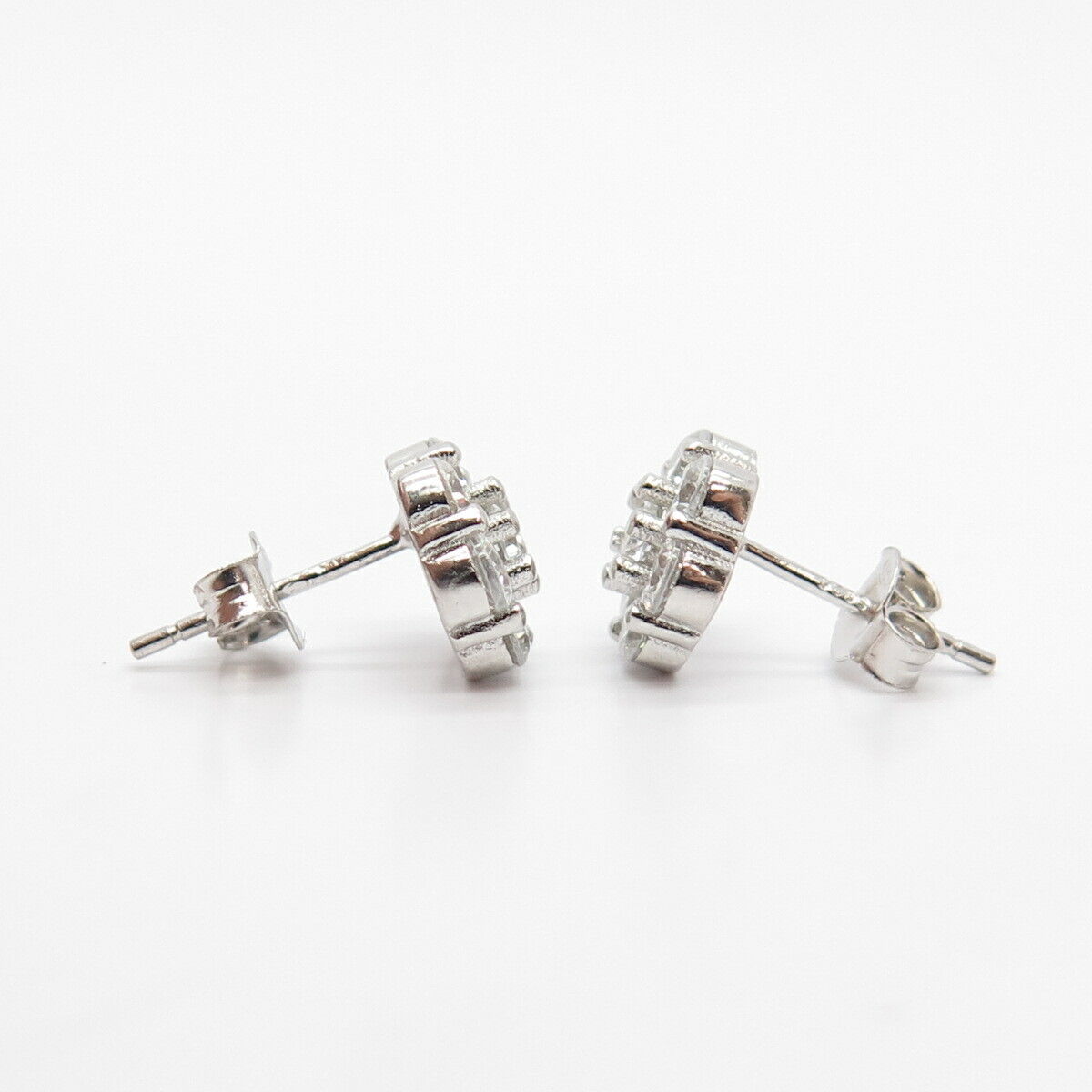 925 Sterling Silver C Z Floral Stud Earrings