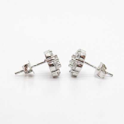 925 Sterling Silver C Z Floral Stud Earrings