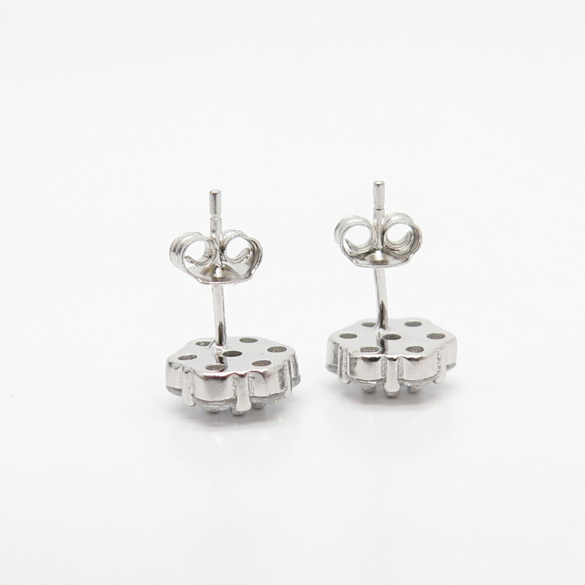 925 Sterling Silver C Z Floral Stud Earrings