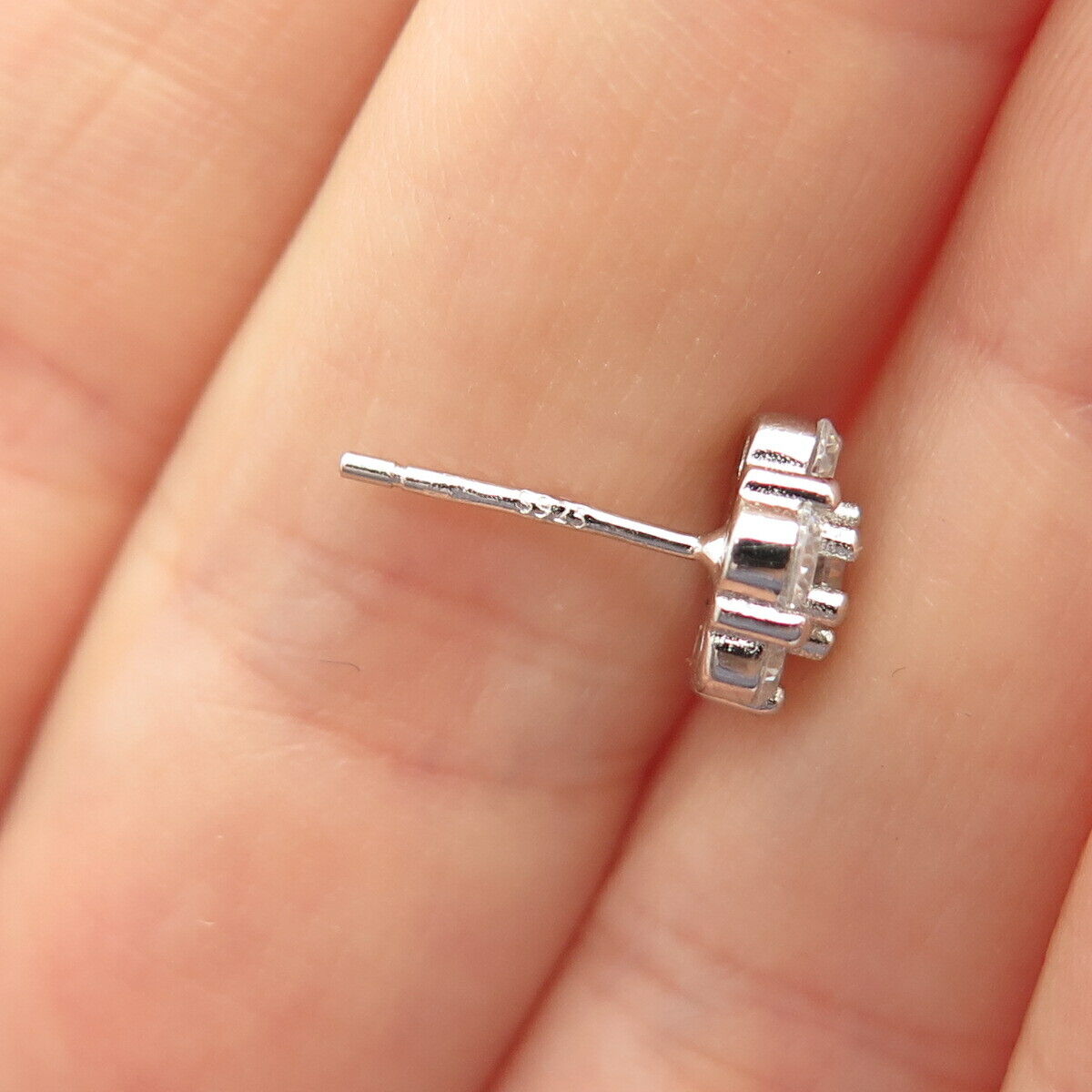 925 Sterling Silver C Z Floral Stud Earrings