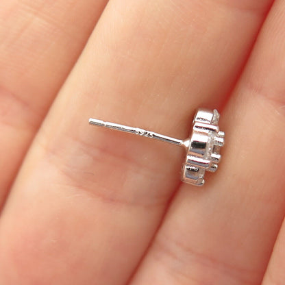 925 Sterling Silver C Z Floral Stud Earrings