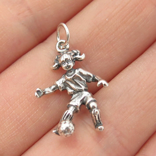 925 Sterling Silver Vintage Shube Footbal Player Girl Charm Pendant