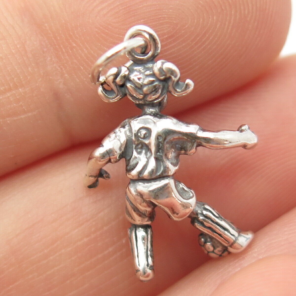 925 Sterling Silver Vintage Shube Footbal Player Girl Charm Pendant