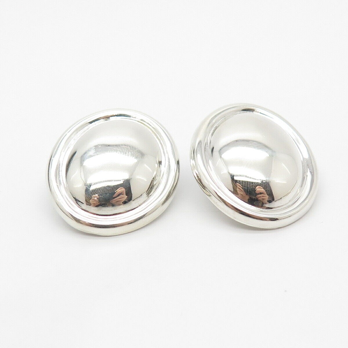 925 Sterling Silver Vintage Mexico Hollow Clip On Earrings