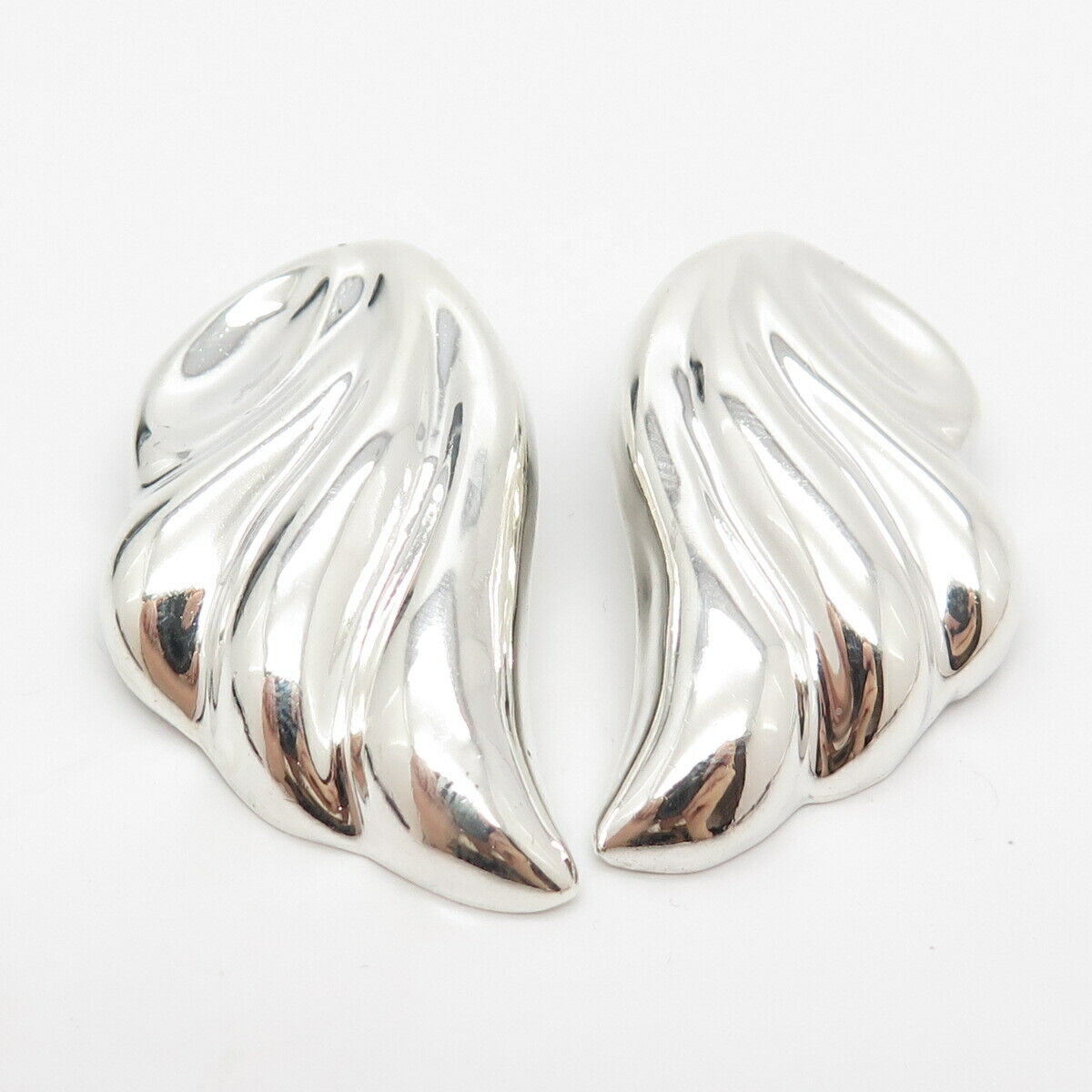 925 Sterling Silver Vintage Mexico Ribbed Clip On Earrings