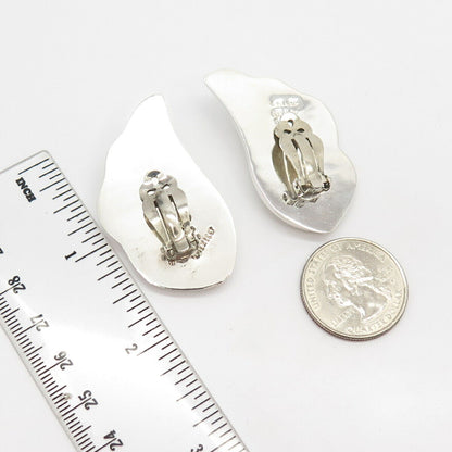 925 Sterling Silver Vintage Mexico Ribbed Clip On Earrings