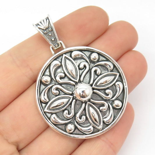 925 Sterling Silver Vintage Mexico Floral Ornate Pendant