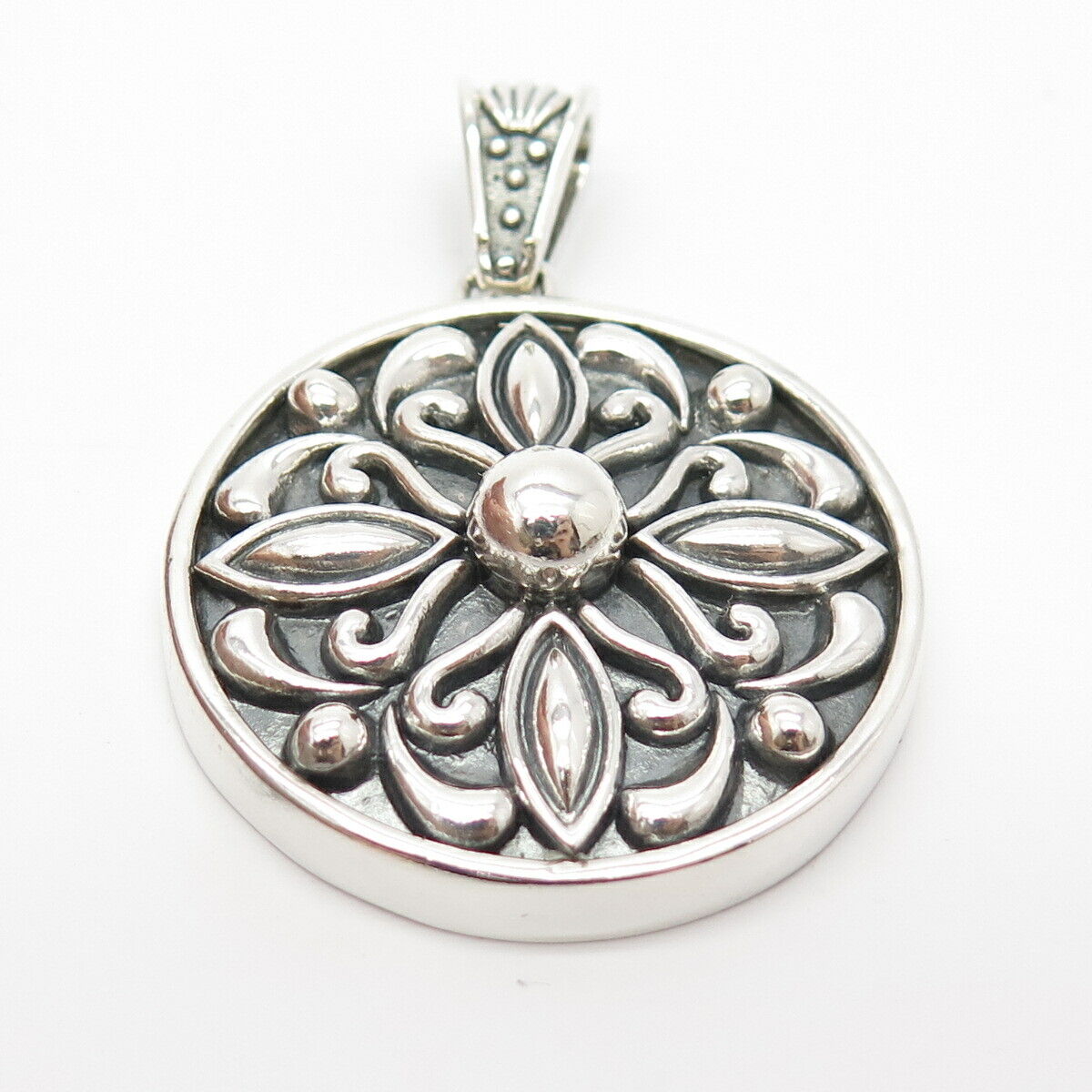 925 Sterling Silver Vintage Mexico Floral Ornate Pendant