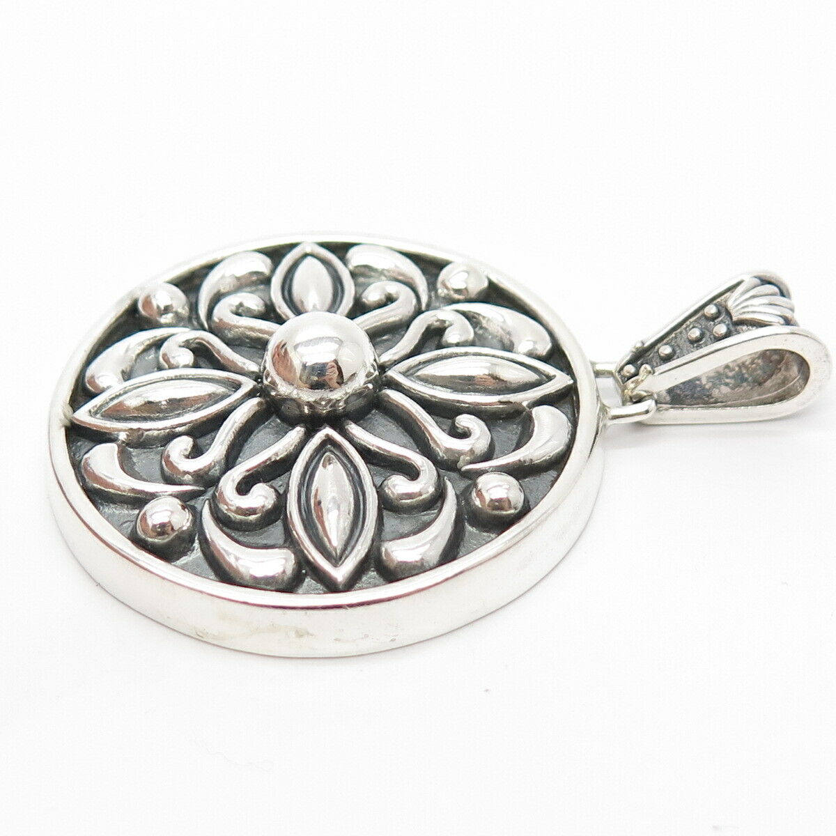 925 Sterling Silver Vintage Mexico Floral Ornate Pendant