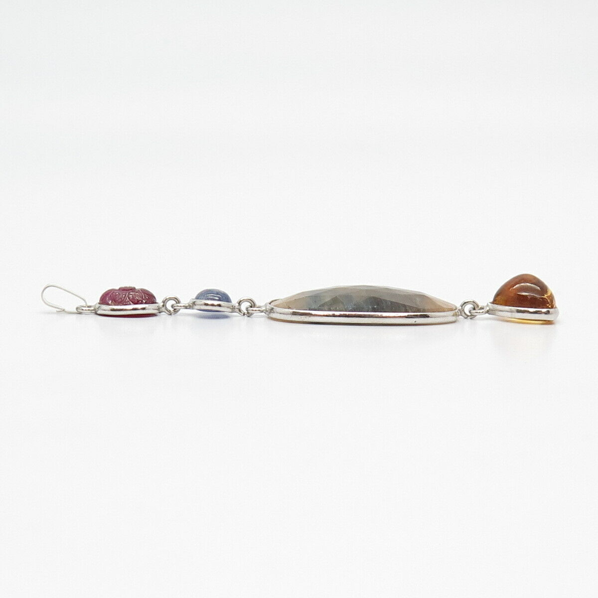 925 Sterling Silver Real Ruby Citrine & Sapphire Gem Dangling Pendant
