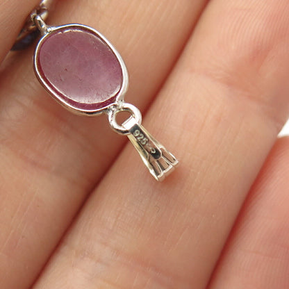 925 Sterling Silver Real Ruby Citrine & Sapphire Gem Dangling Pendant