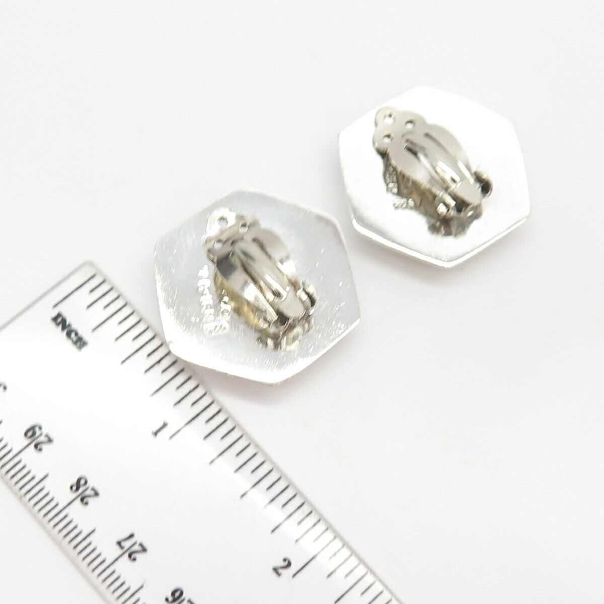 925 Sterling Silver Vintage Mexico Hexagon Clip On Earrings