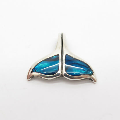 925 Sterling Silver Vintage Abalone Shell Whale's Tail Slide Pendant