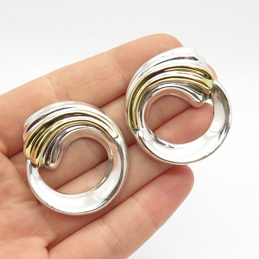 925 Sterling Silver 2-Tone Vintage Mexico Round Swirl Earrings