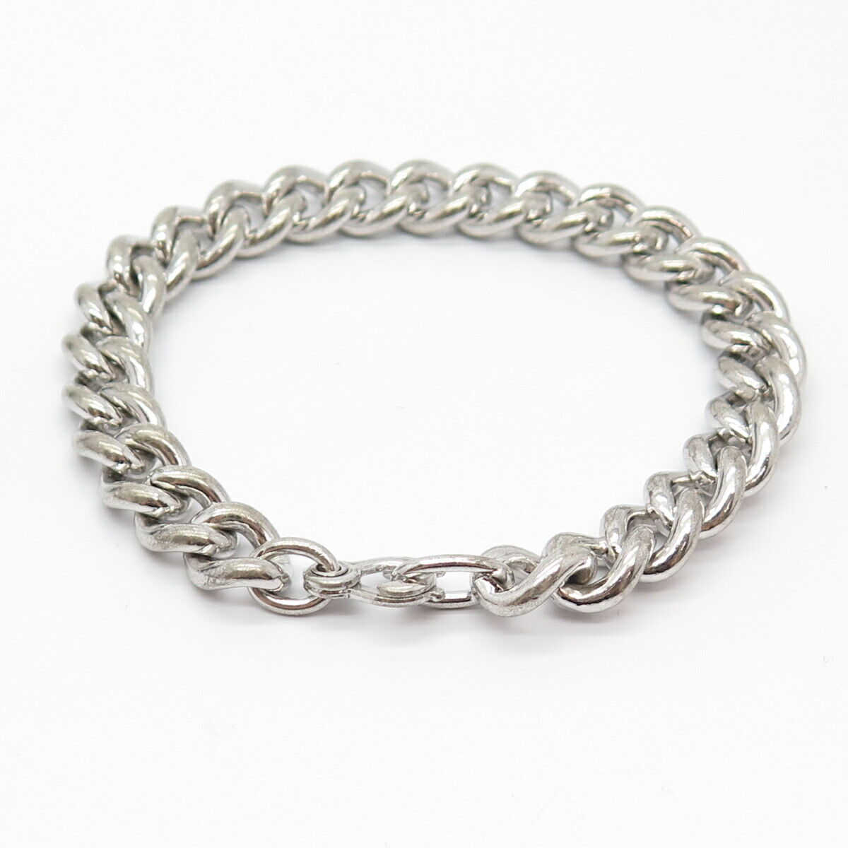 925 Sterling Silver Antique Cuban Link Bracelet 7"