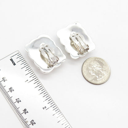 925 Sterling Silver Vintage Bayanihan Ribbed Hollow Clip On Earrings