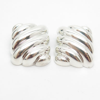 925 Sterling Silver Vintage Bayanihan Ribbed Hollow Clip On Earrings