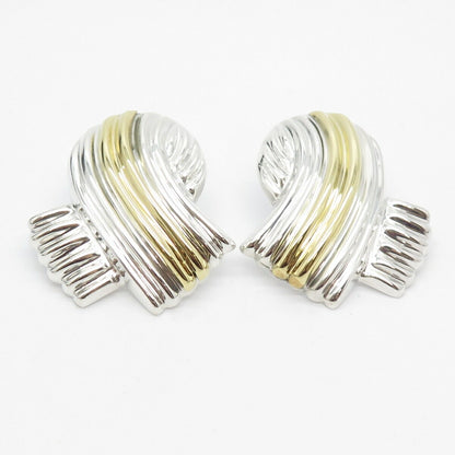 925 Sterling Silver 2-Tone Vintage Mexico Ribbed Ribbon Earrings